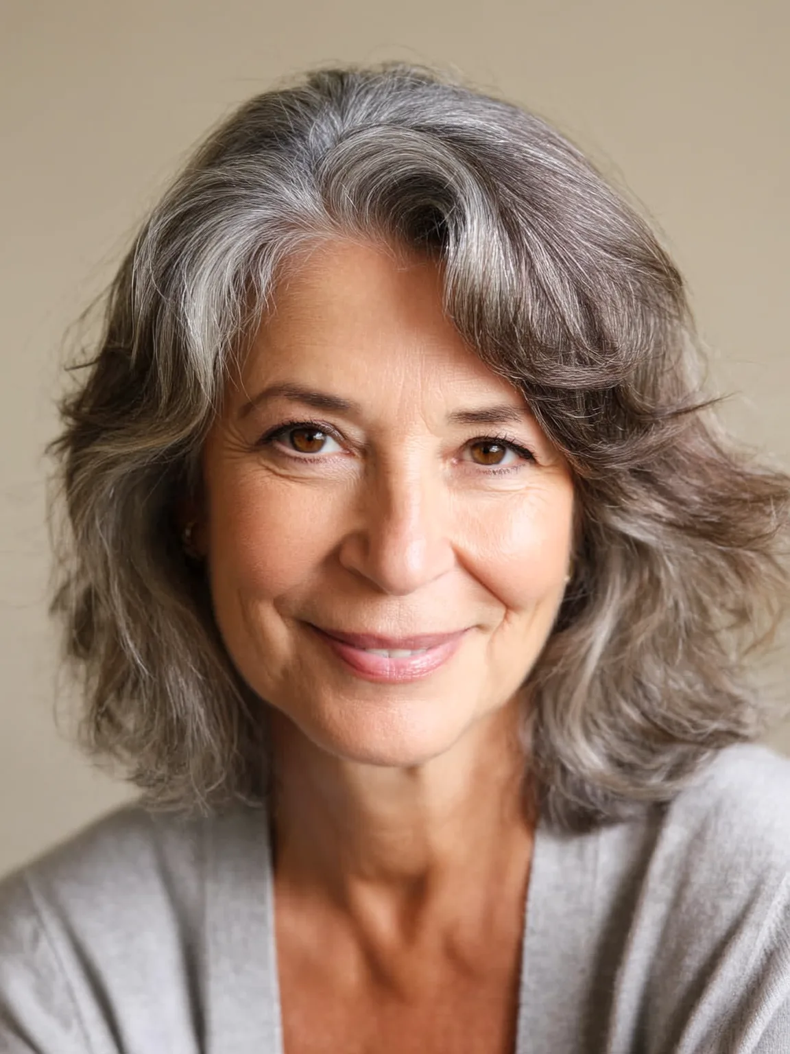 Layered Wavy Bob in Silver Frost with Dark Undertones